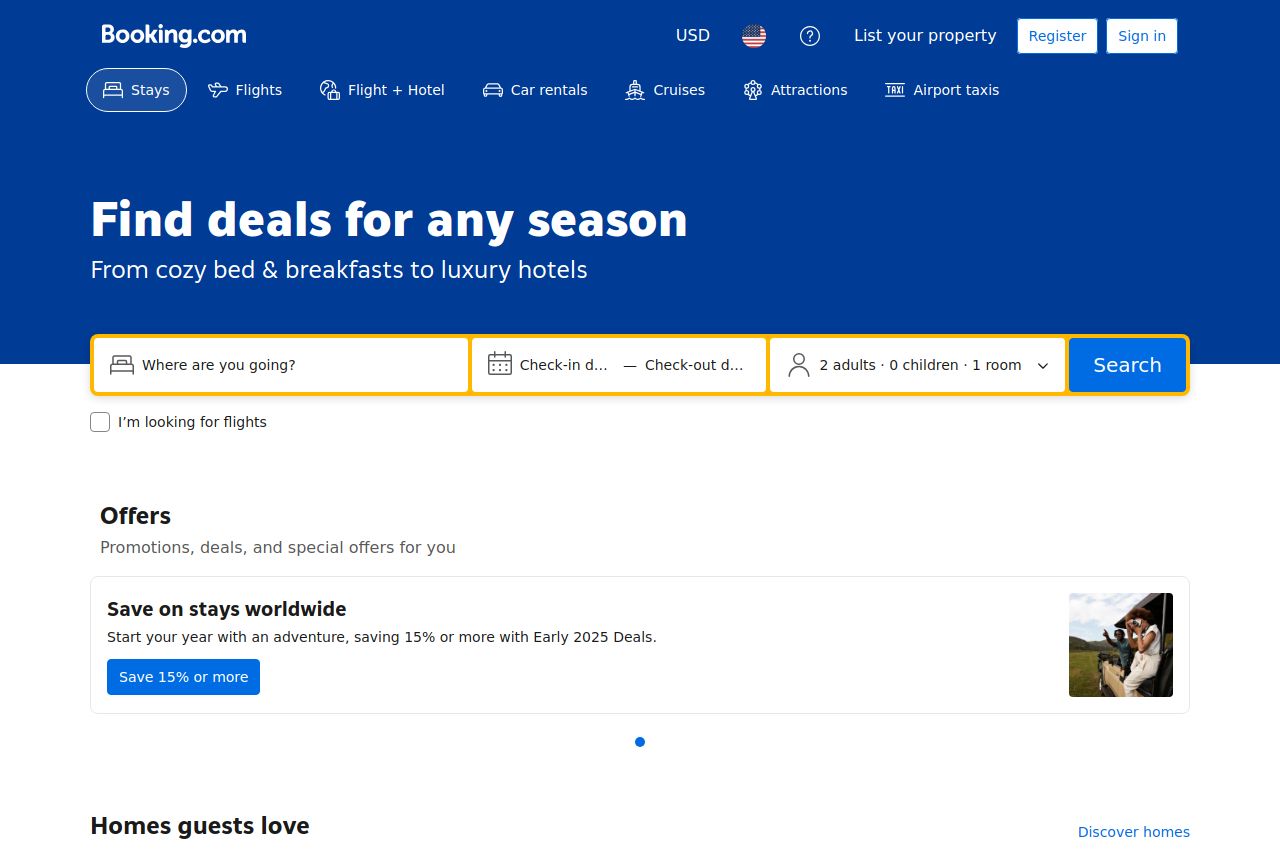 Screenshot of booking.com