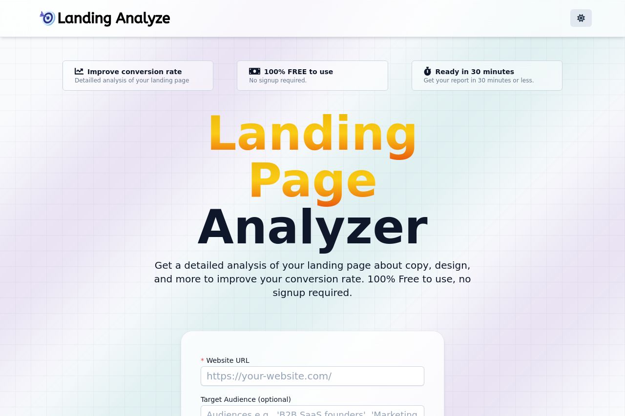 Screenshot of landinganalyze.com